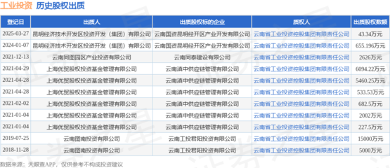 工業(yè)投資接受昆明經(jīng)濟技術開發(fā)區(qū)投資開發(fā)(集團)出質(zhì)股權(quán),數(shù)額為43.34萬元